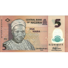 P38e Nigeria - 5 Naira Year 2014 (Polymer)